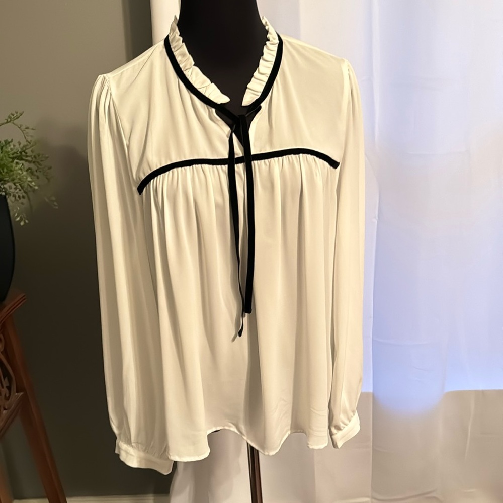 J.Crew Factory Cream Blouse with velvet details size XL